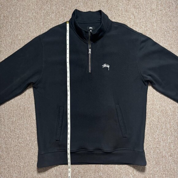 Stussy Stock Logo Mock Neck Quarter 1/4 Zip Sweatshirt Black Mens XL - Picture 7 of 9